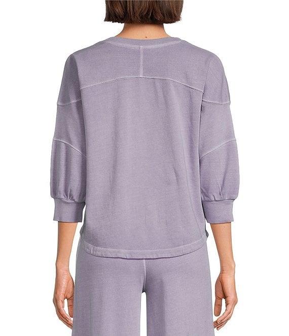 Westbound Knit 3/4 Sleeve V-Neck Stripe Detail Top Product Image