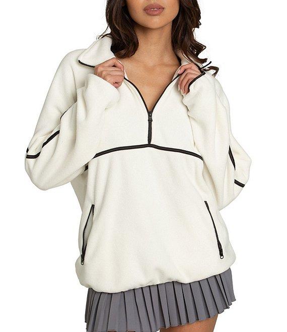 GOLD HINGE Minimalistic Brushed Fleece Half-Zip Long Sleeve Oversized Pullover Product Image
