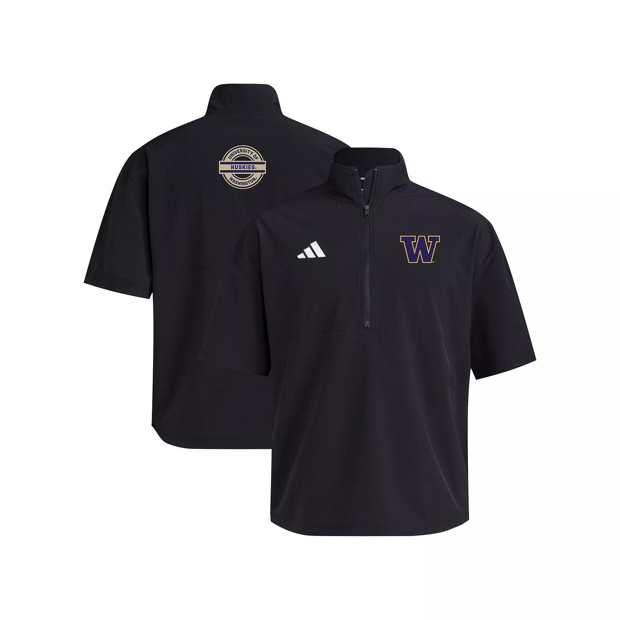 Men's adidas Black Washington Huskies 2024 Half-Zip Short Sleeve Training Jacket,  Product Image