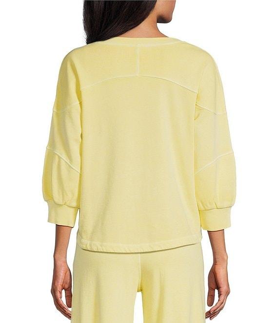 Westbound Knit 3/4 Sleeve V-Neck Stripe Detail Top Product Image