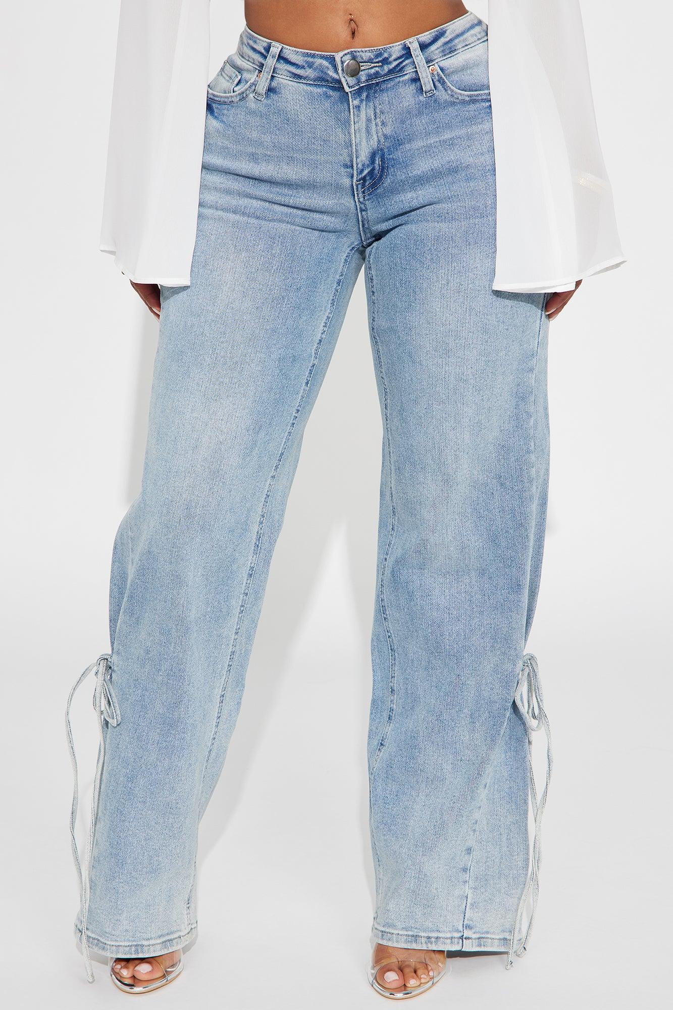 Not Tied Down Wide Leg Denim Jeans - Light Wash Product Image