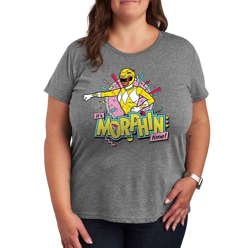 Plus Size Power Rangers Morphin Yellow Graphic Tee, Womens Grey Gray Product Image