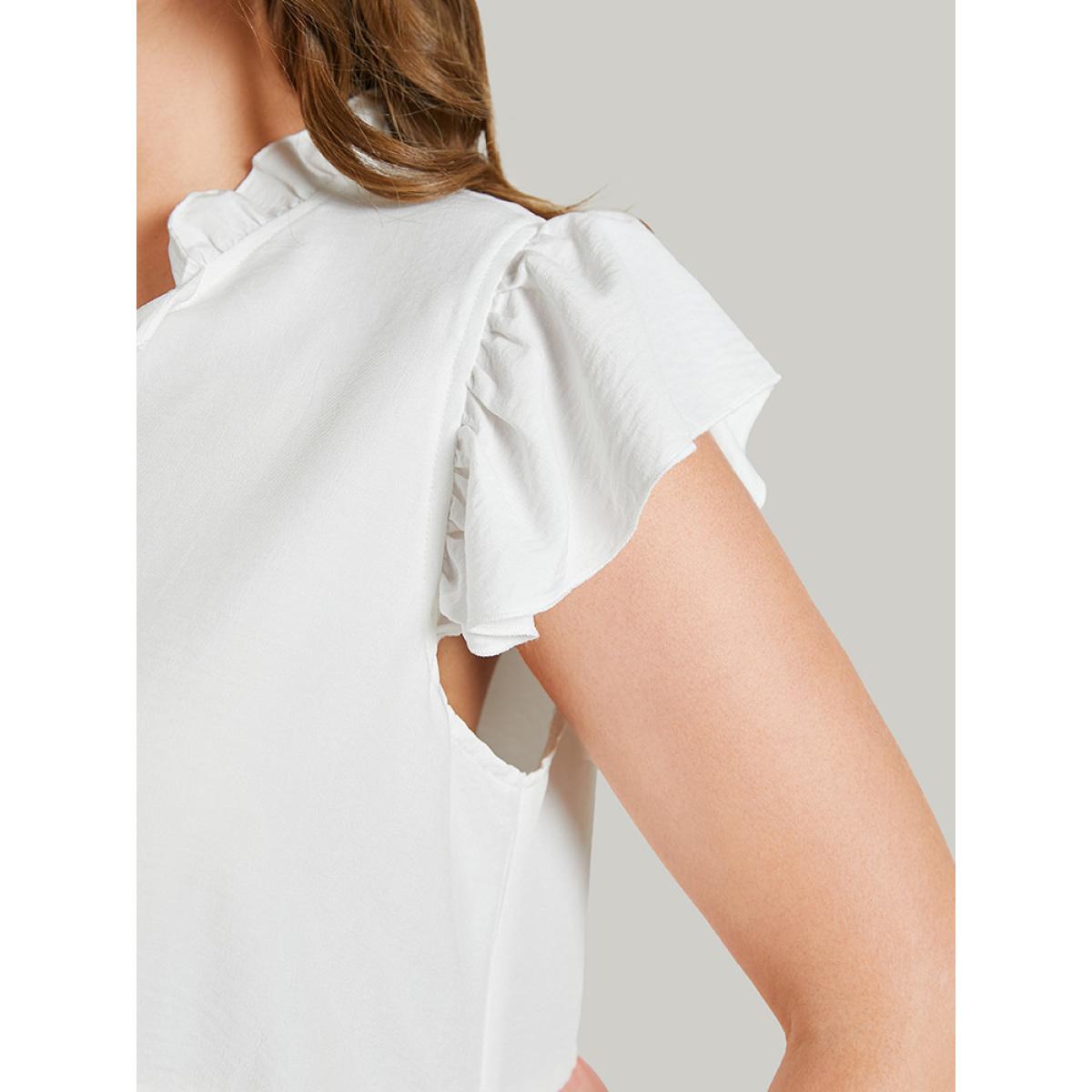 Plus Size Multicolor Colorblock Contrast Cap Sleeve Tie Neck Ruffle Tiered Blouse Women Elegant Cap Sleeve Tie Neck Dailywear Blouses BloomChic 30/6X Product Image