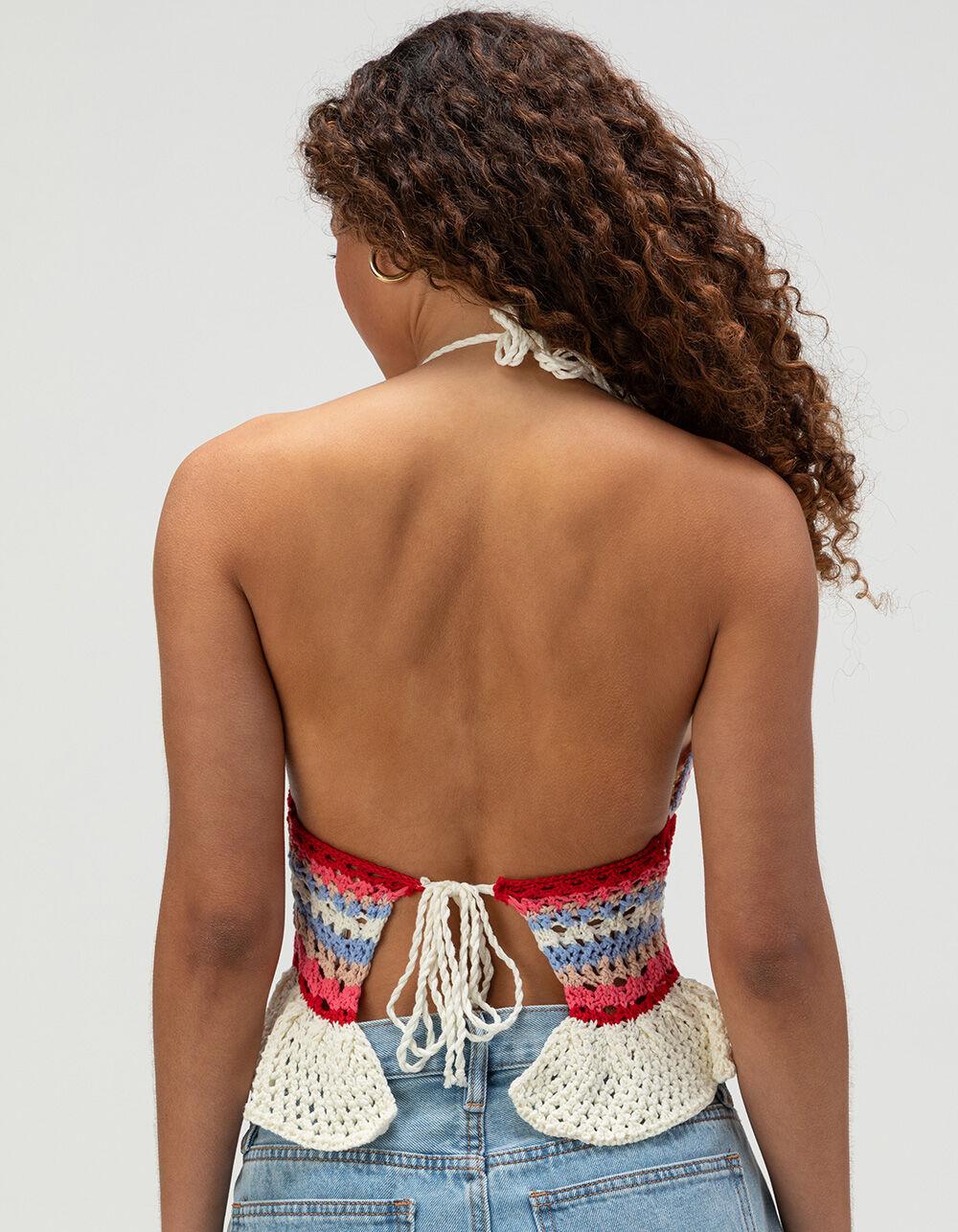 FULL TILT Stripe Peplum Womens Halter Top - MULTI Product Image