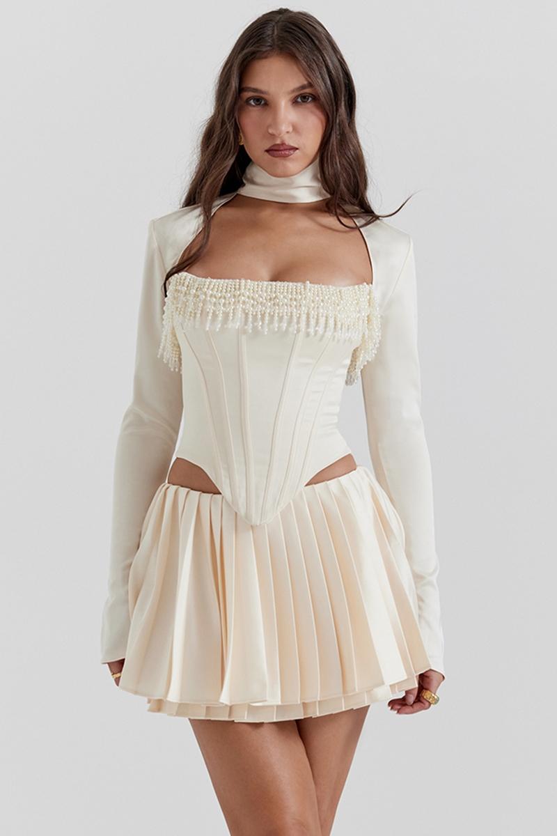 Aubrie  vintage cream embellished satin corset Product Image