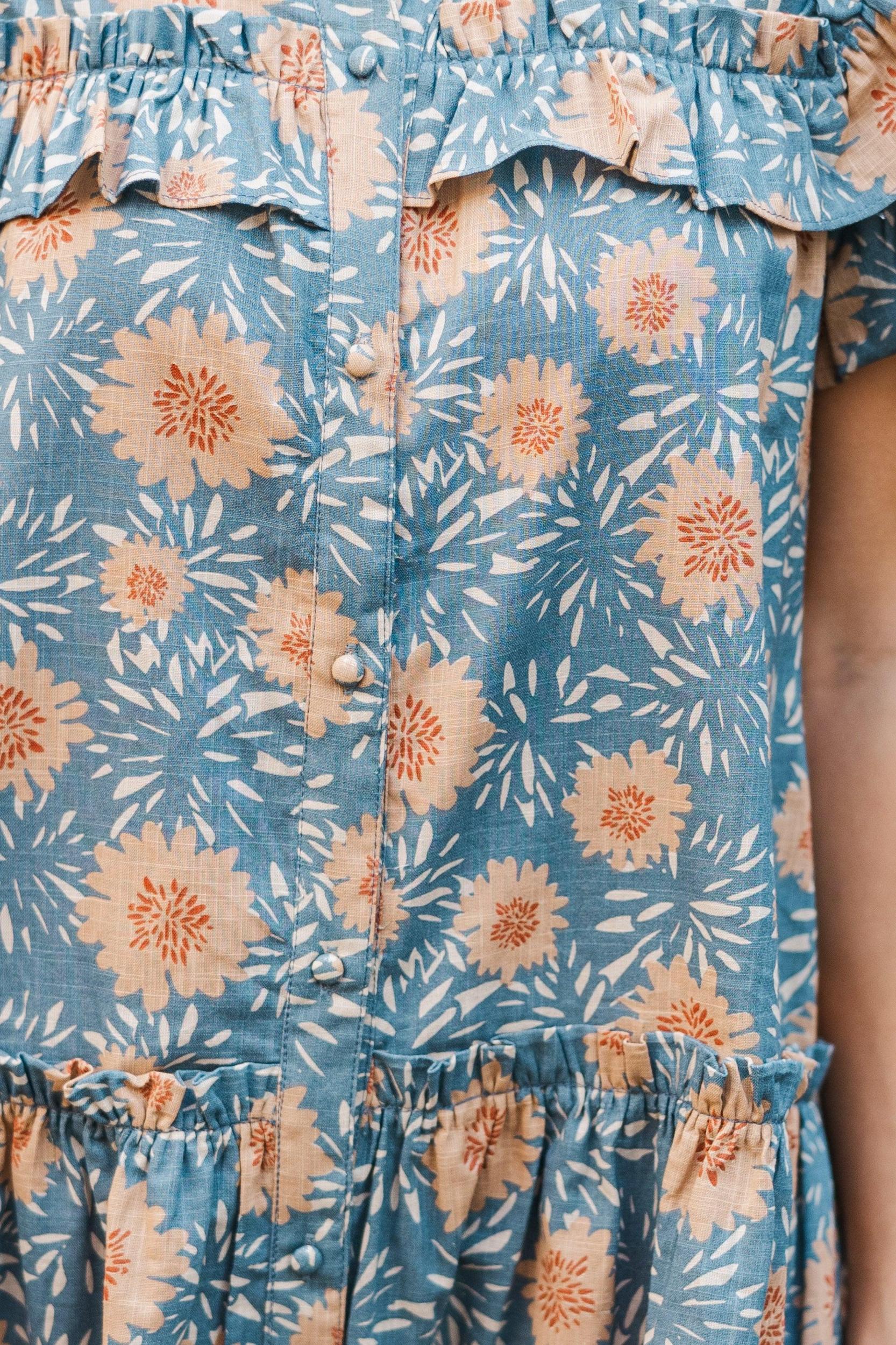 Bring It On Home Dusty Blue Floral Dress Female Product Image