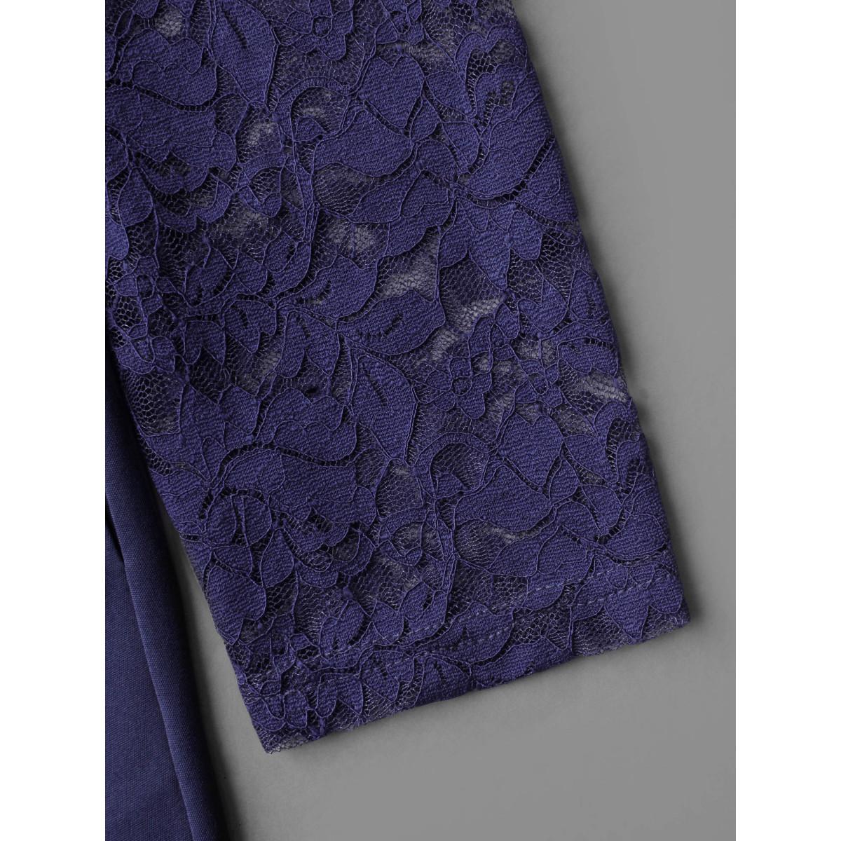 Plus Size Boat Neck Floral Crochet Lace Mesh Dress Indigo Women Cocktail Woven ribbon&lace trim Party Curvy Bloomchic 28/5X Product Image