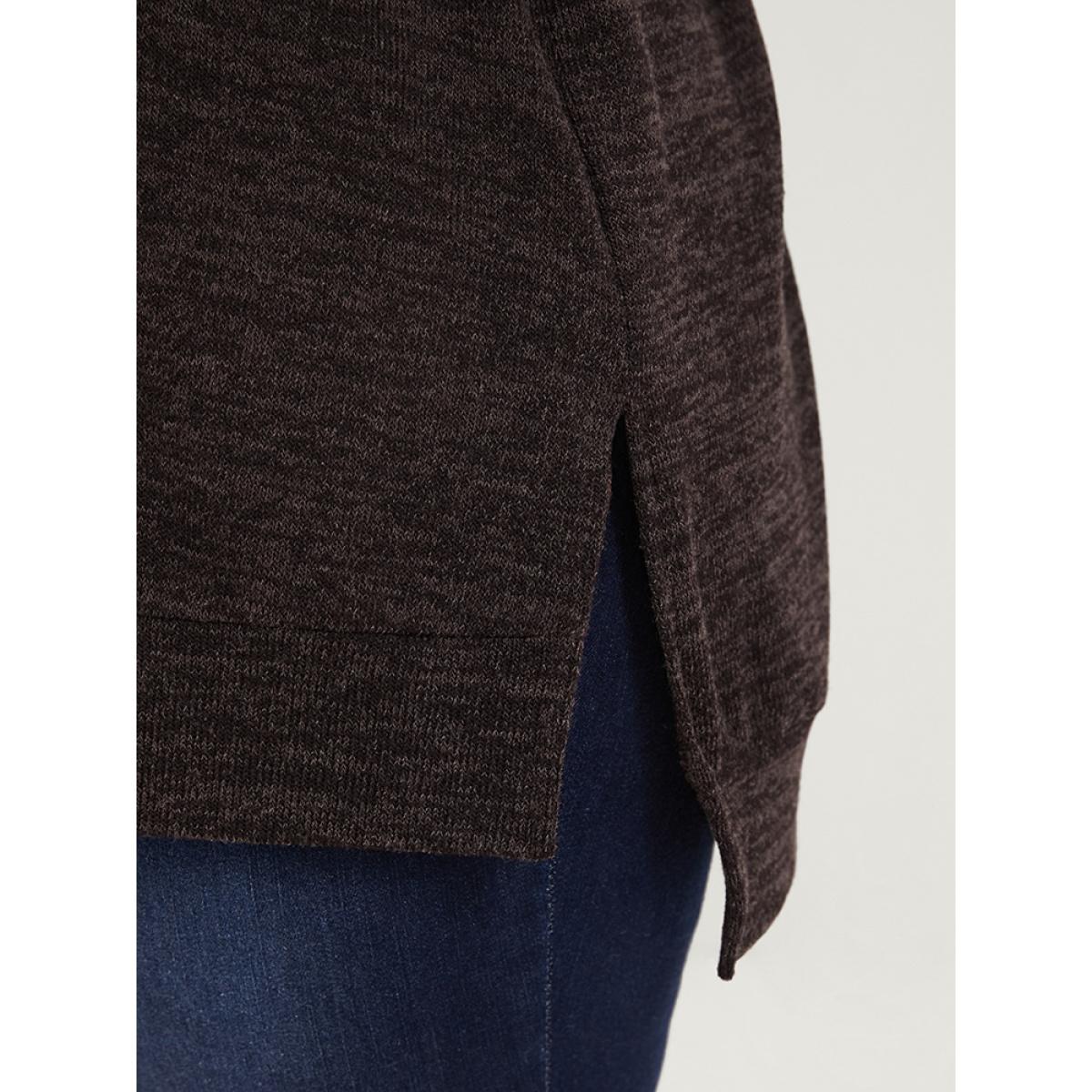 Plus Size Solid Split Asymmetrical Hem V Neck Sweatshirt Women DarkBrown Casual Asymmetrical V-neck Dailywear Sweatshirts BloomChic 14-16/1X Product Image