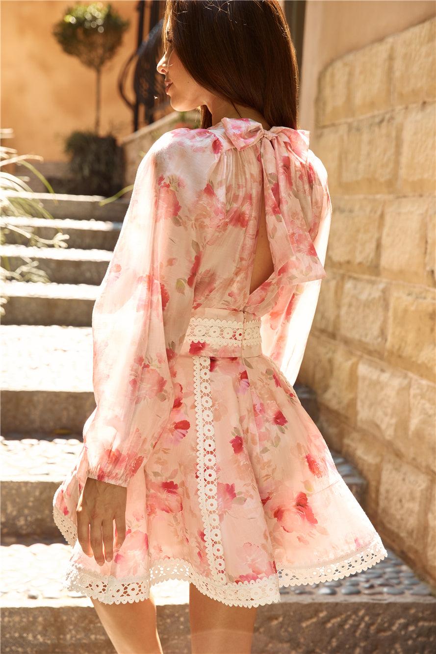 HELLO MOLLY Floral Frenzy Long Sleeve Bodysuit Pink Product Image