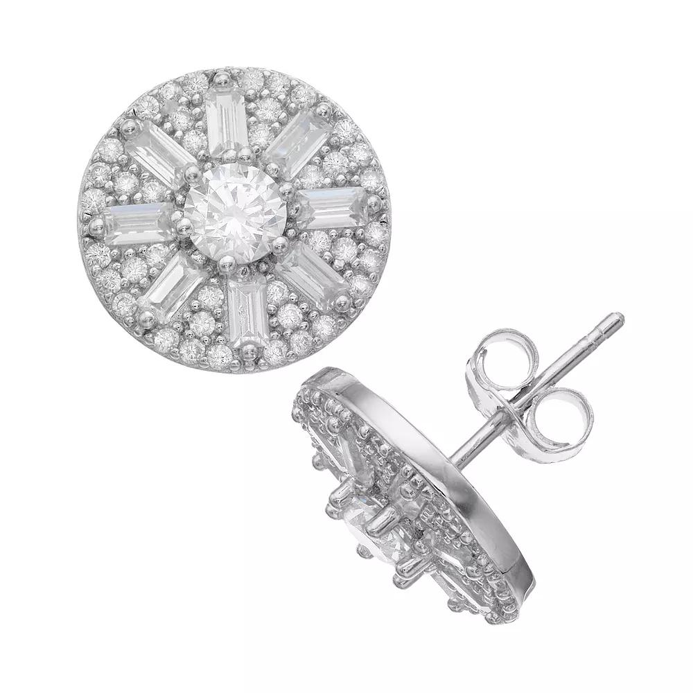 Sterling Silver Cubic Zirconia Circle Stud Earrings, Womens Product Image