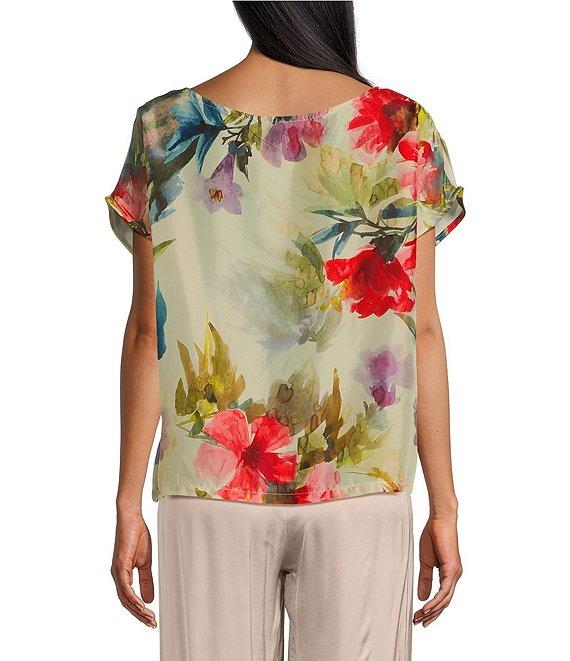 Bryn Walker Bess Silk Fiori Print Boat Neck Short Sleeve Shirt Product Image