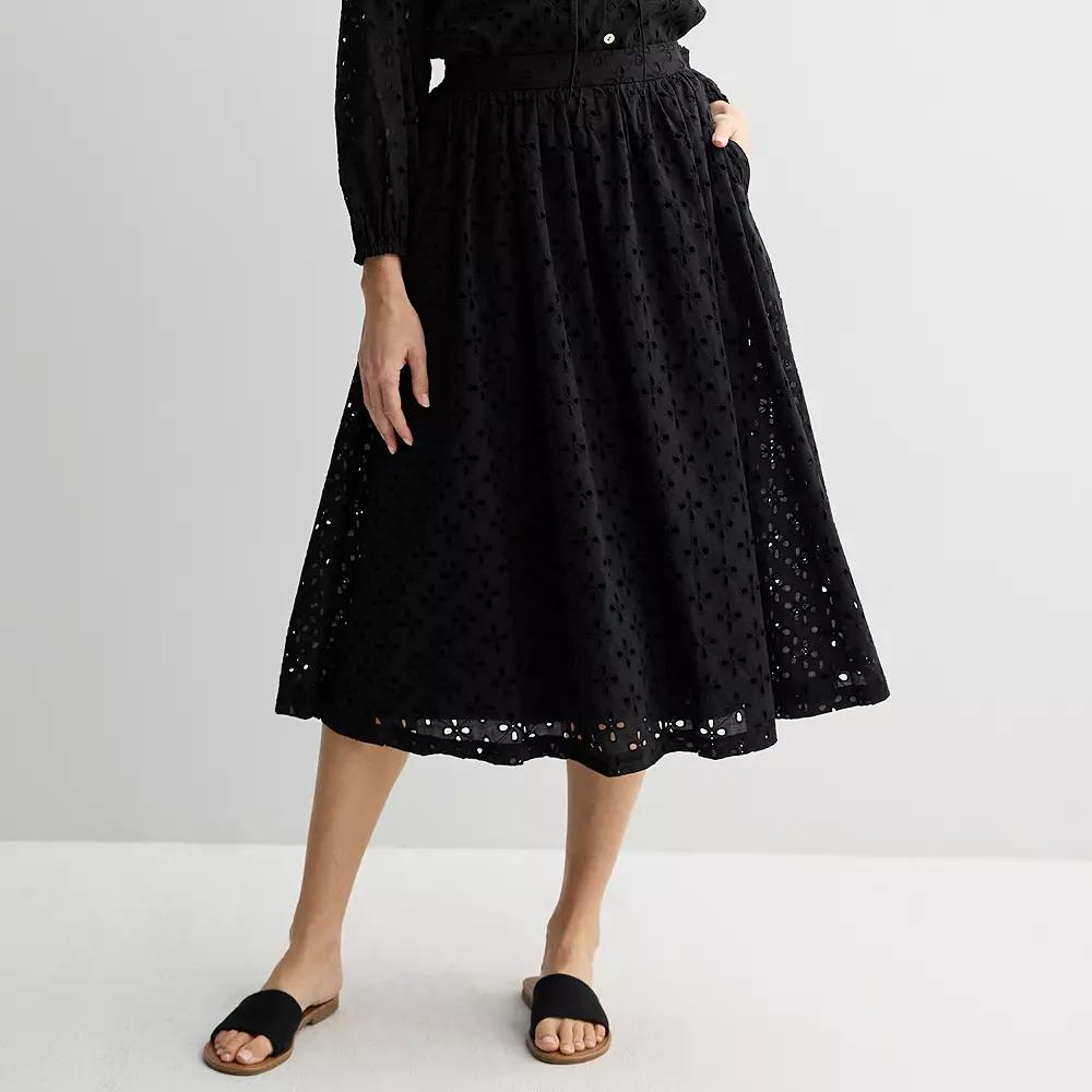 Women's Nine West A-Line Midi Skirt, Size: Large, Mineral Black Product Image