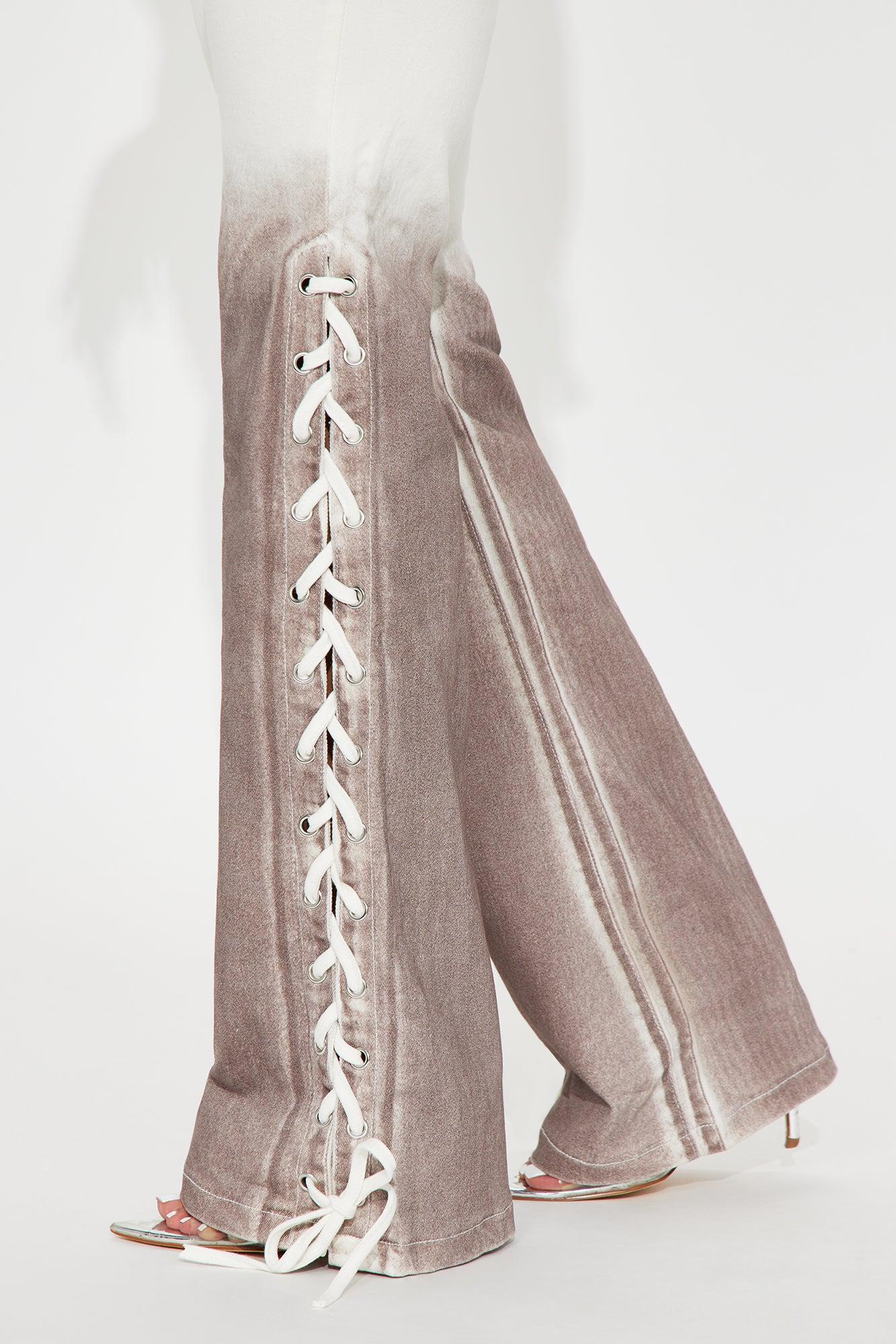 Voulez Vous Lace Up Flare Jeans - White Female Product Image