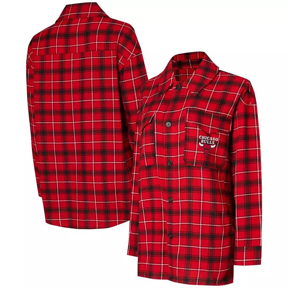 Women's College Concepts Red/Black Chicago Bulls Boyfriend Button-Up Nightshirt,  Product Image