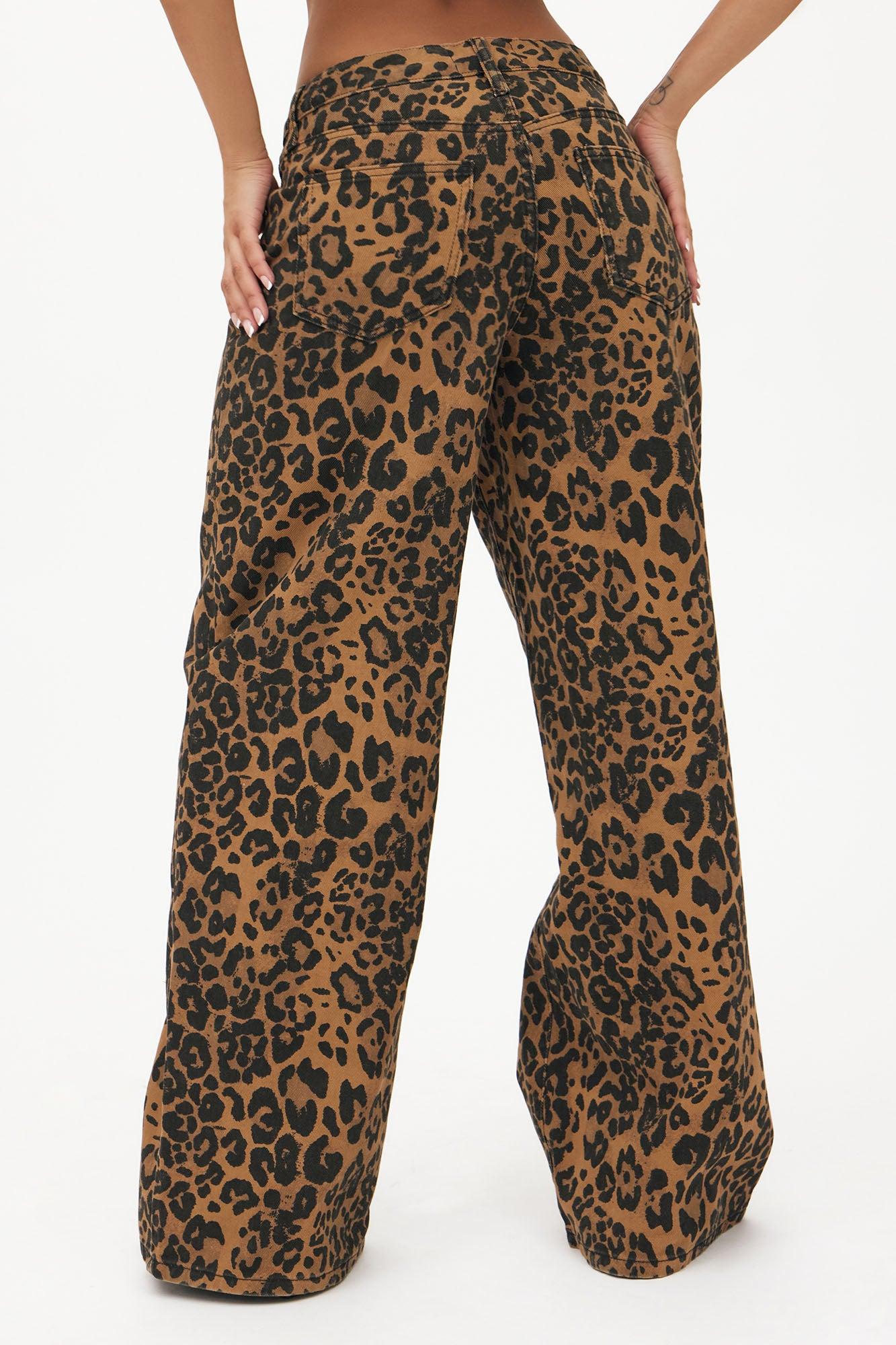 She's A Wild One Leopard Print Wide Leg Jeans - Brown Combo Product Image