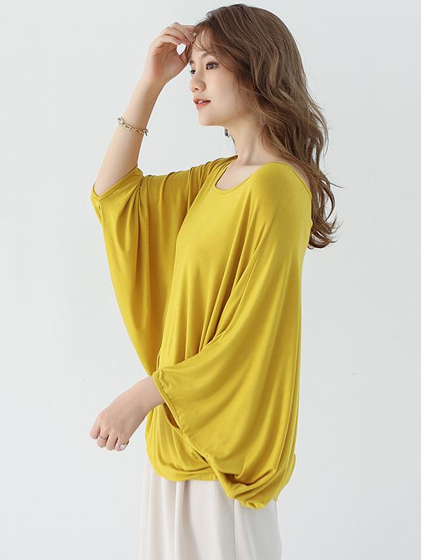 Vintage Loose Round-Neck Batwing Sleeves Shirts Product Image