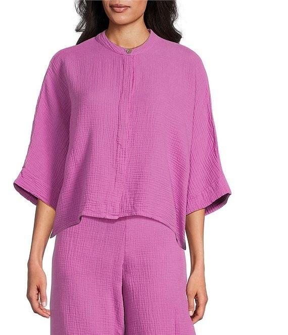 Bryn Walker Joe Cotton Gauze Banded Collar 3/4 Dolman Sleeve Button Front Shirt Product Image