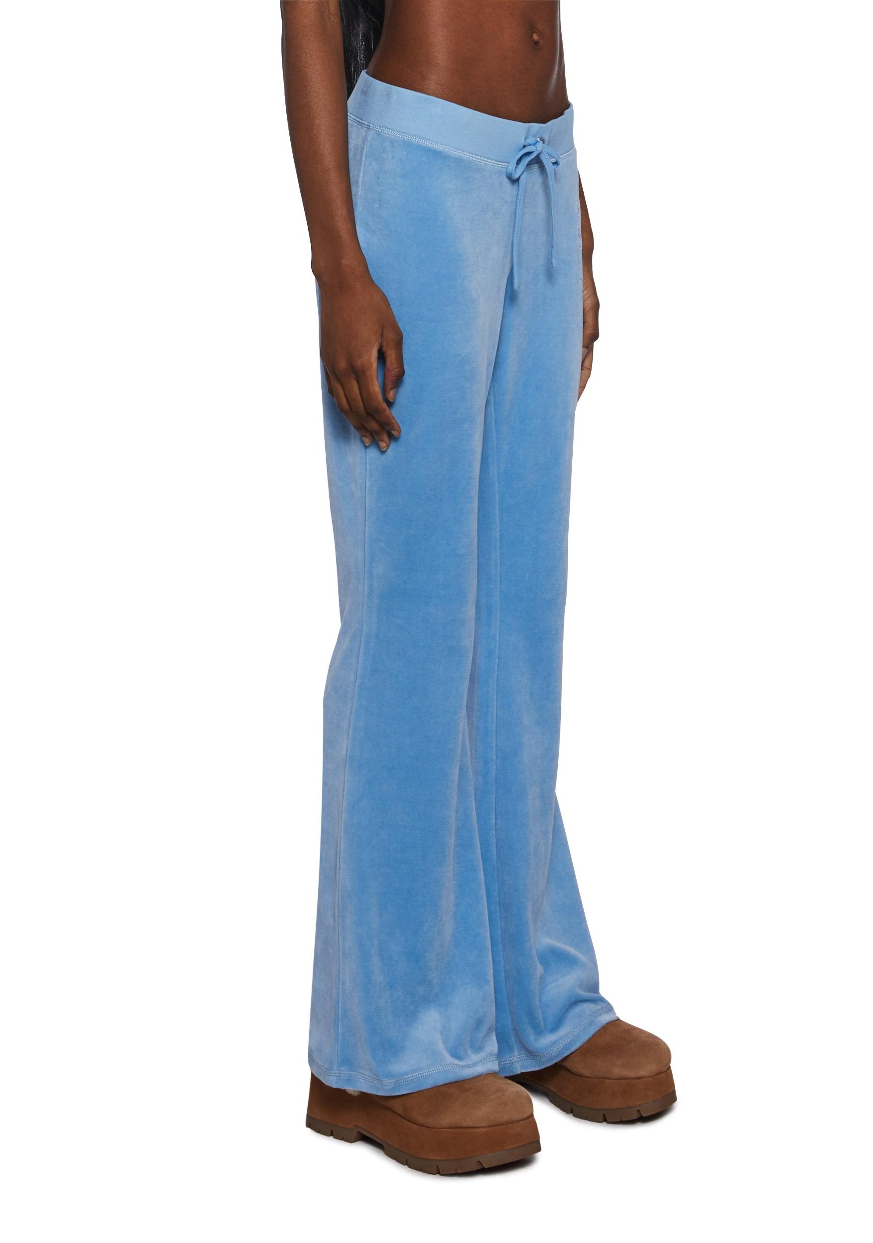 Juicy Couture Crown Heritage Cotton Velour Track Pants - Blue Product Image