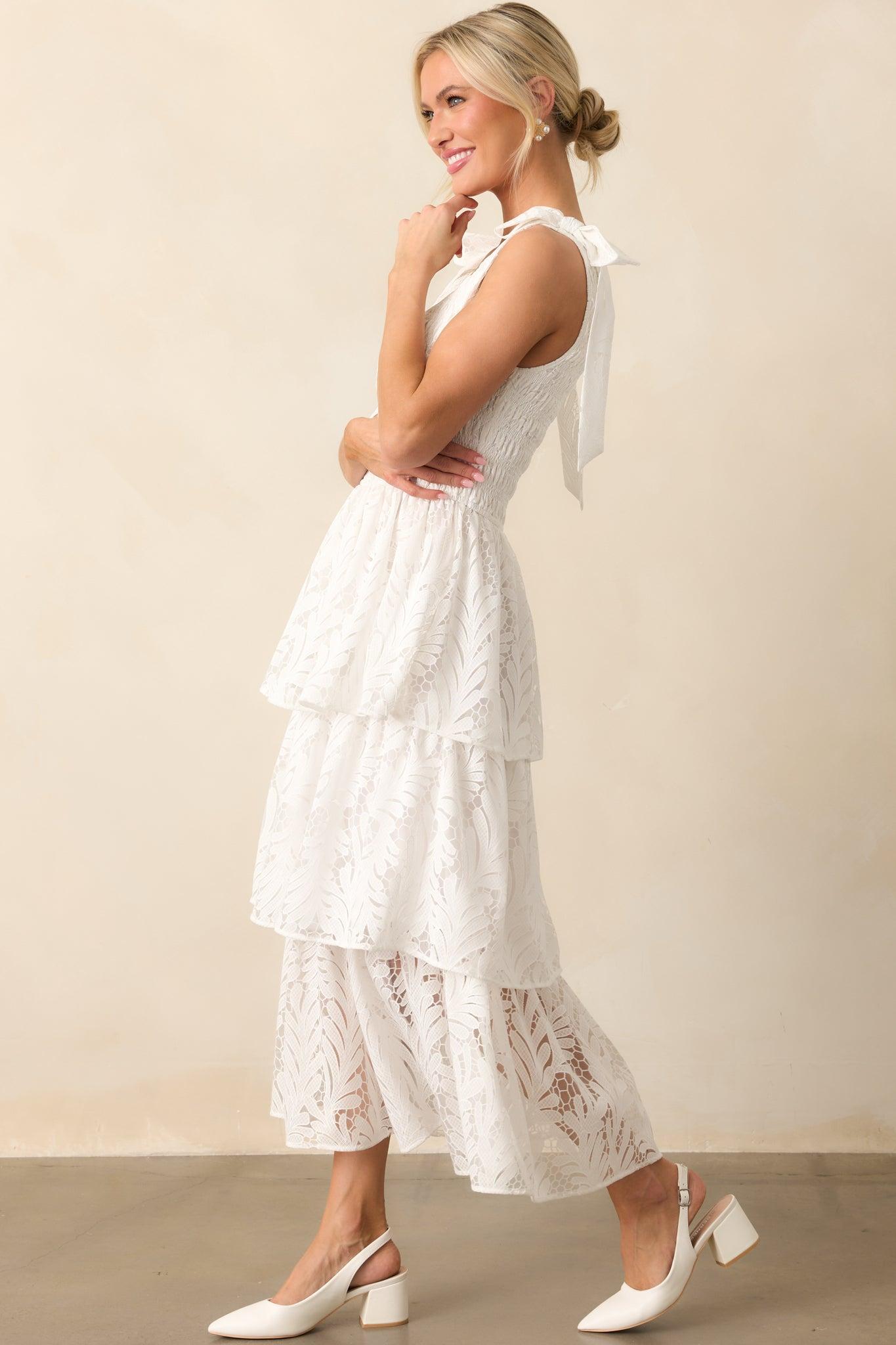 The Beauty Of Becoming Ivory Lace Tiered Maxi Dress Product Image