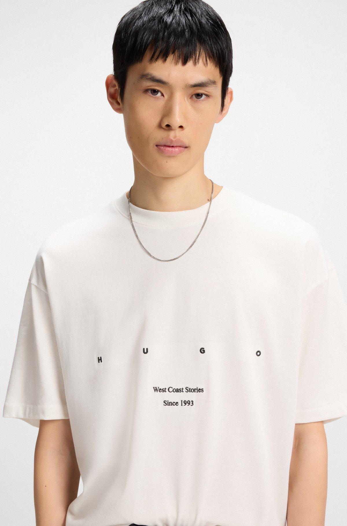 HUGO - Cotton-jersey T-shirt with LA artwork - White Product Image