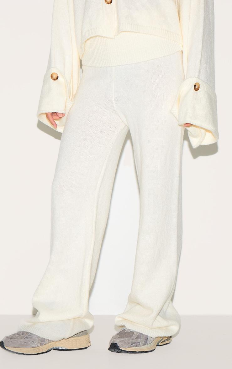 Petite Cream Knitted Fold Over Flare Pants Product Image