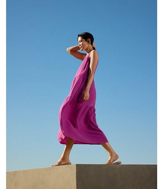 Eileen Fisher Organic Cotton Gauze Scoop Neck Sleeveless Tiered Maxi Dress Product Image