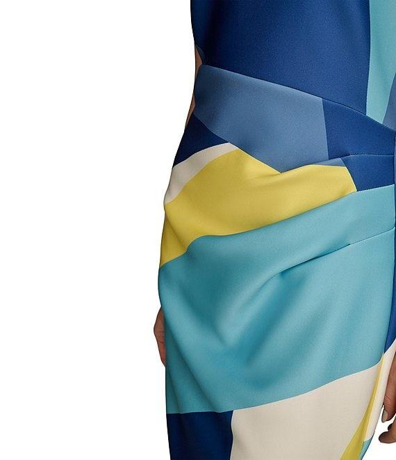 Donna Karan Short Sleeve Boat Neck Abstract Print Color Block Scuba Midi Sheath Dress Product Image
