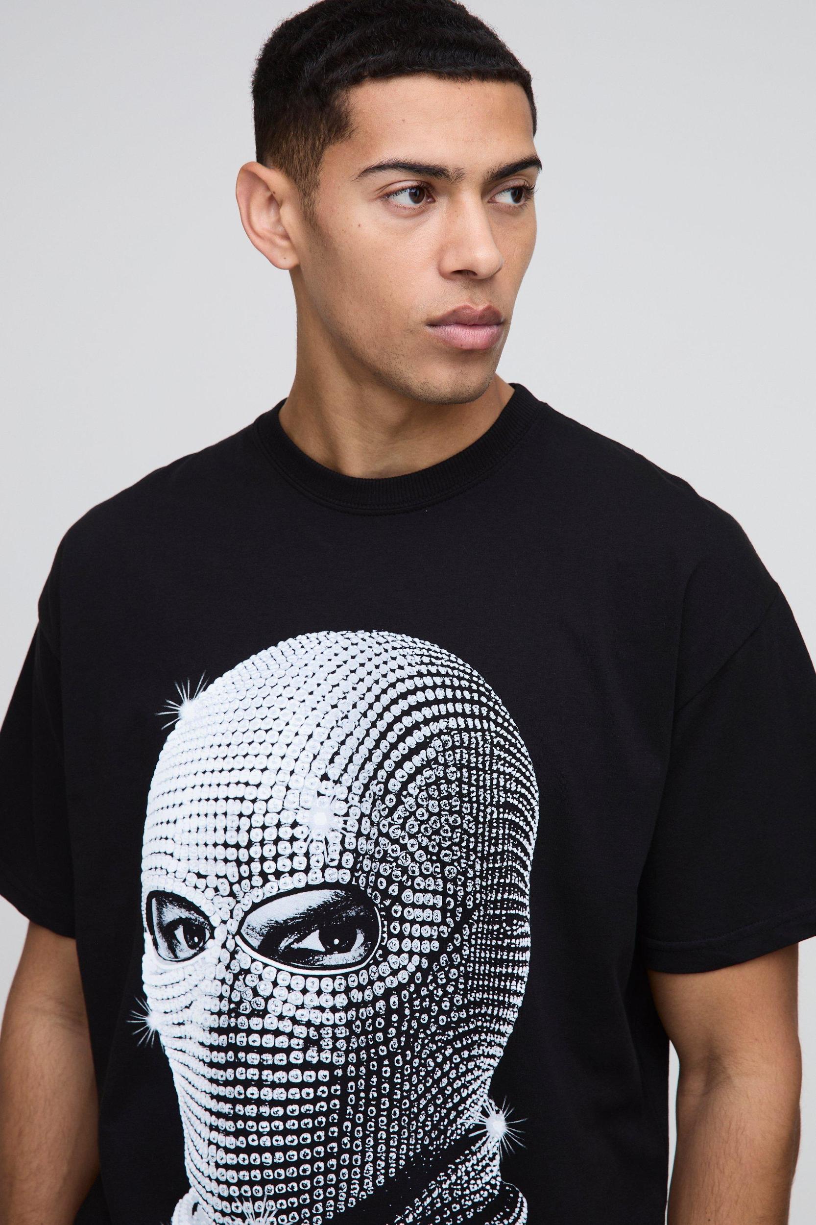 Oversized Rhinestone Mask Print T-Shirt | boohooMAN USA Product Image