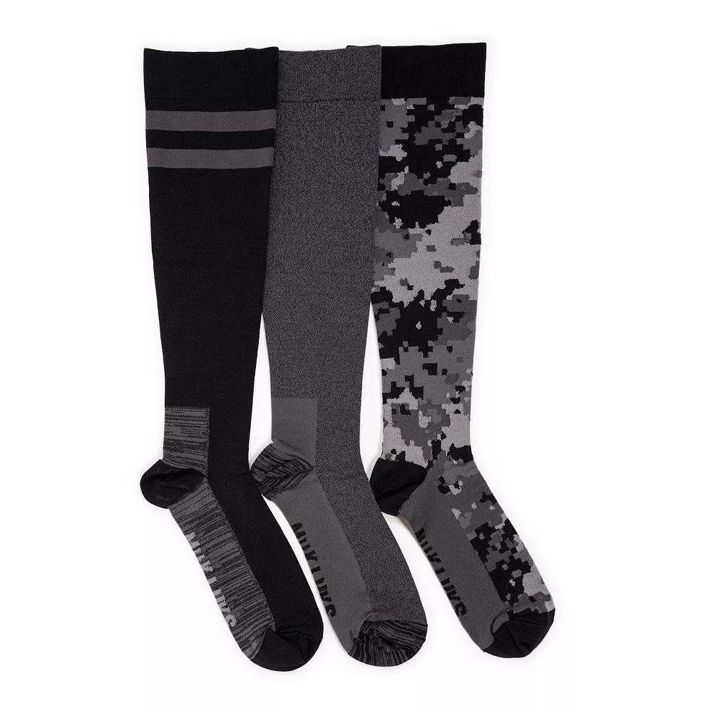 Men's MUK LUKS 3-pack Nylon Compression Knee-High Socks, Black Product Image