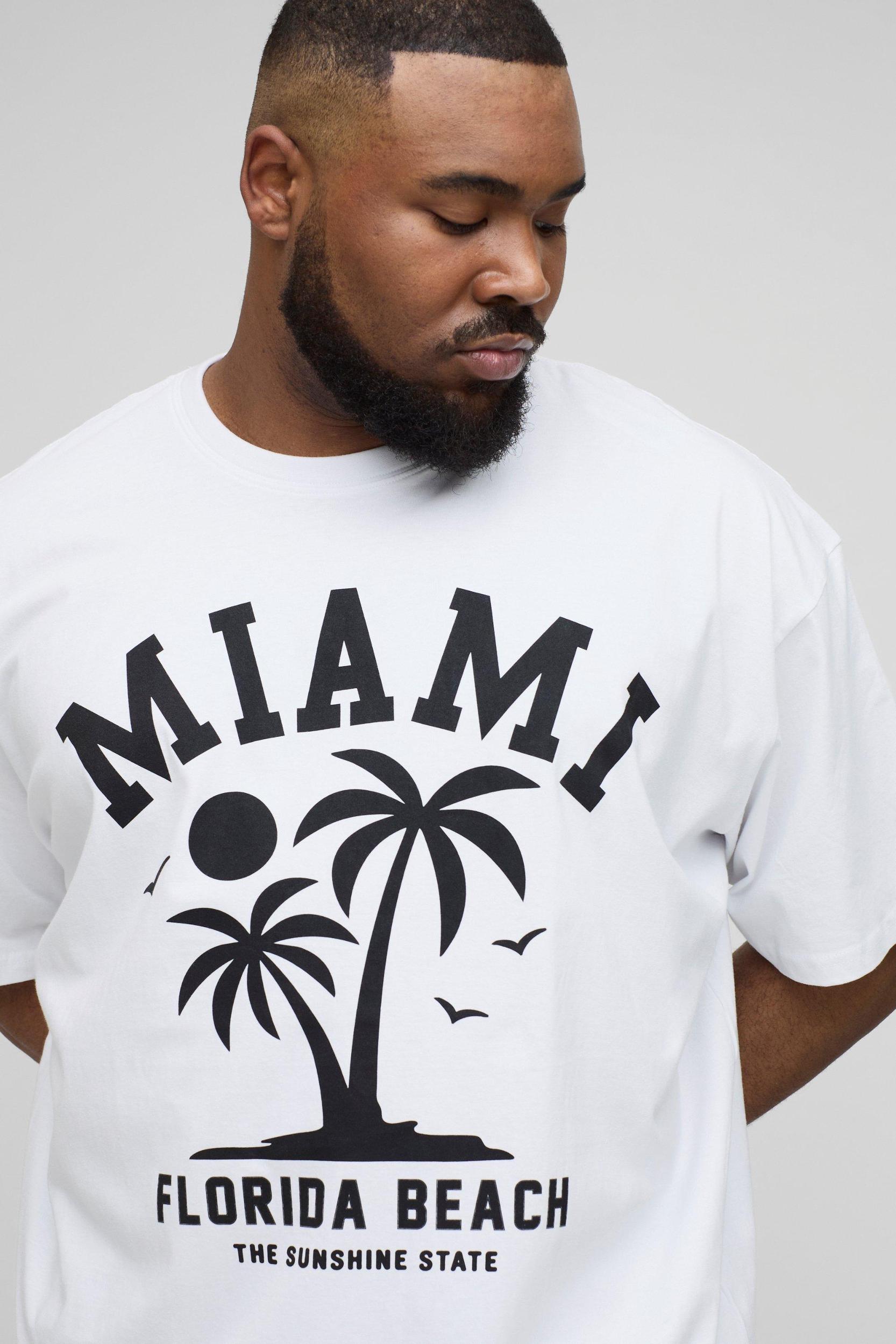 Plus Oversized Miami Palm Print T-Shirt | boohooMAN USA Product Image