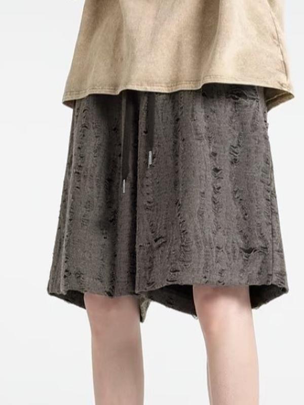 Men's Solid Tattered Design Shorts Product Image