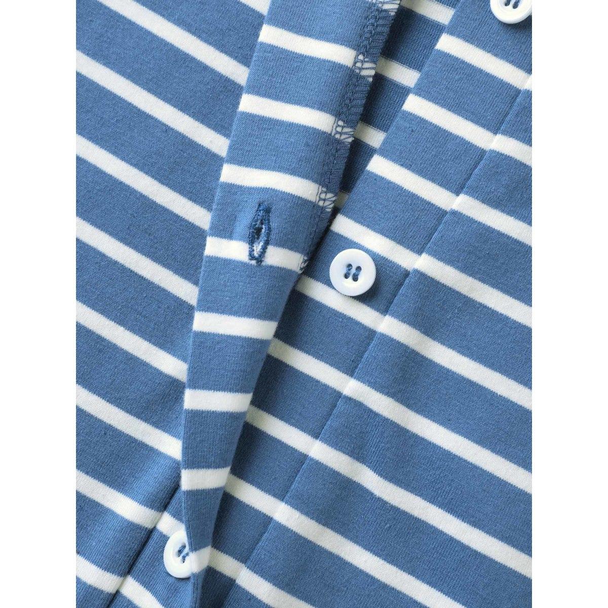 Plus Size Stripe Print Curvy Hem Hooded Midi Dress Stone Women Leisure Button Hooded Short sleeve Curvy BloomChic 26/4X Product Image