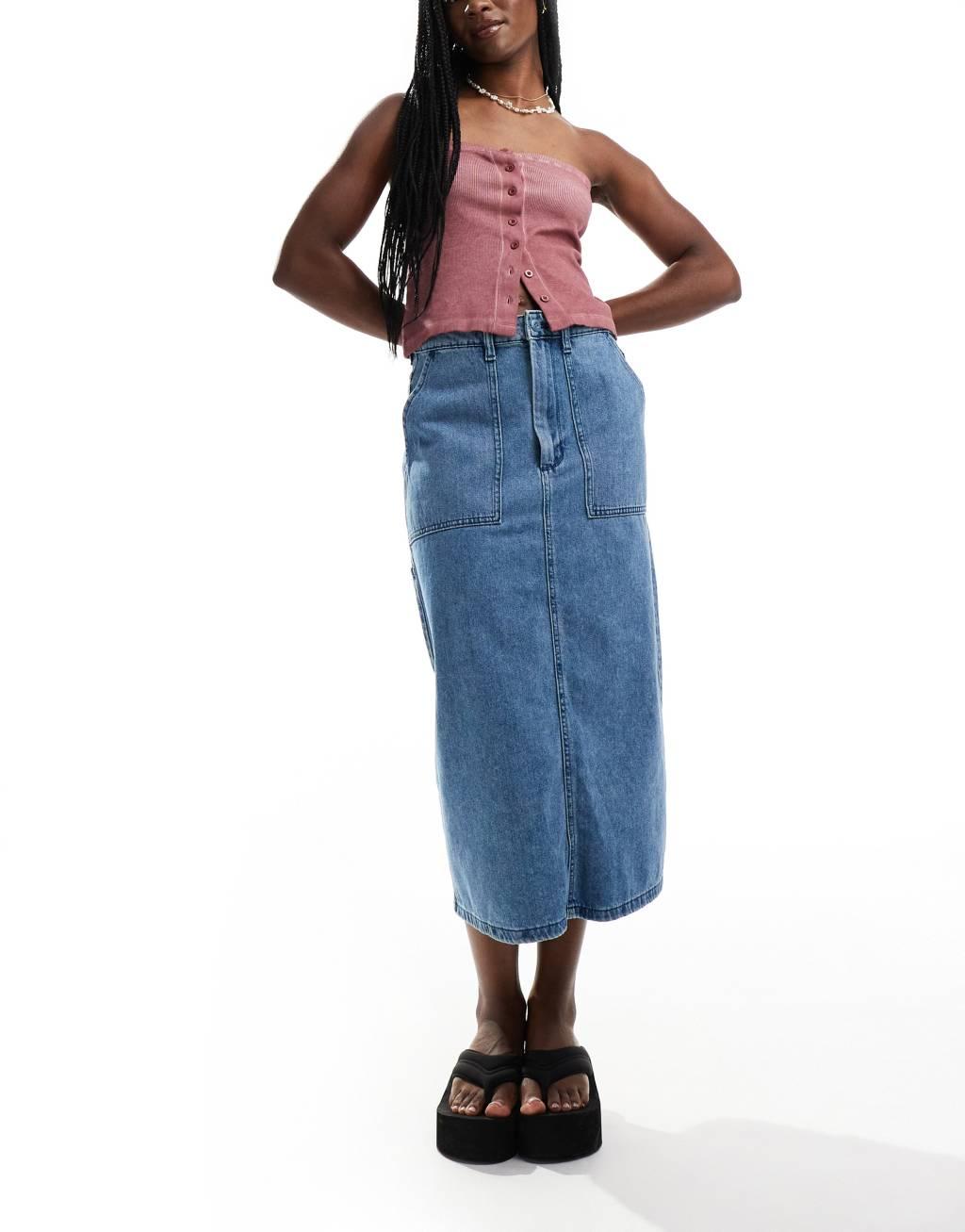 Vans Union denim carpenter maxi skirt in blue Product Image