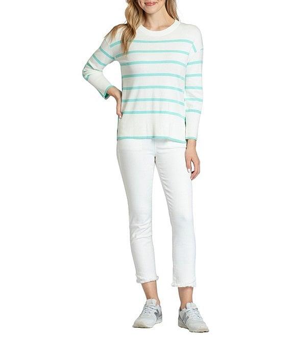 APNY Stripe Crew Neck Side Slit Hem Long Sleeve Pullover Product Image