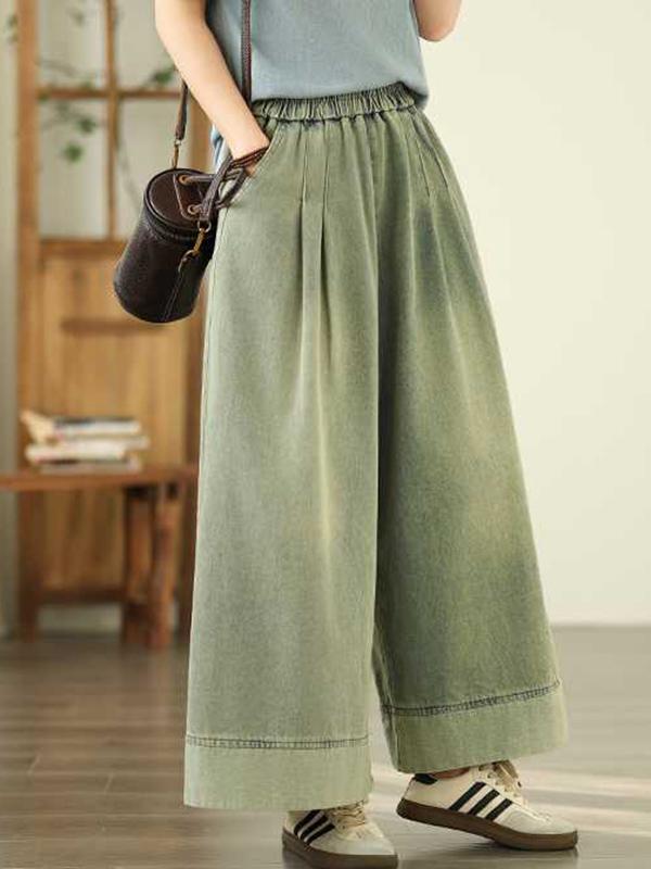 Loose Wide Leg Elasticity Pleated Pockets Jean Pants Bottoms Trousers Product Image