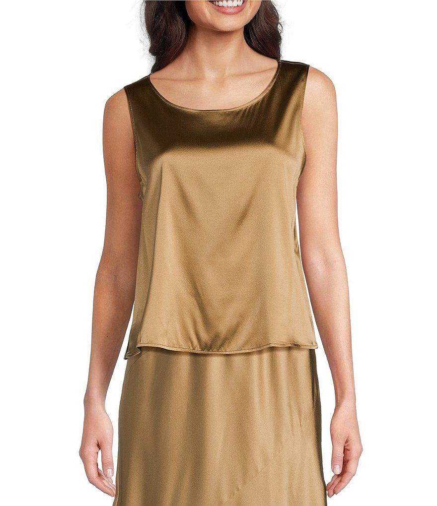 Eileen Fisher Coordinating Stretch Silk Charmeuse Boat Neck Sleeveless Shell Top Product Image