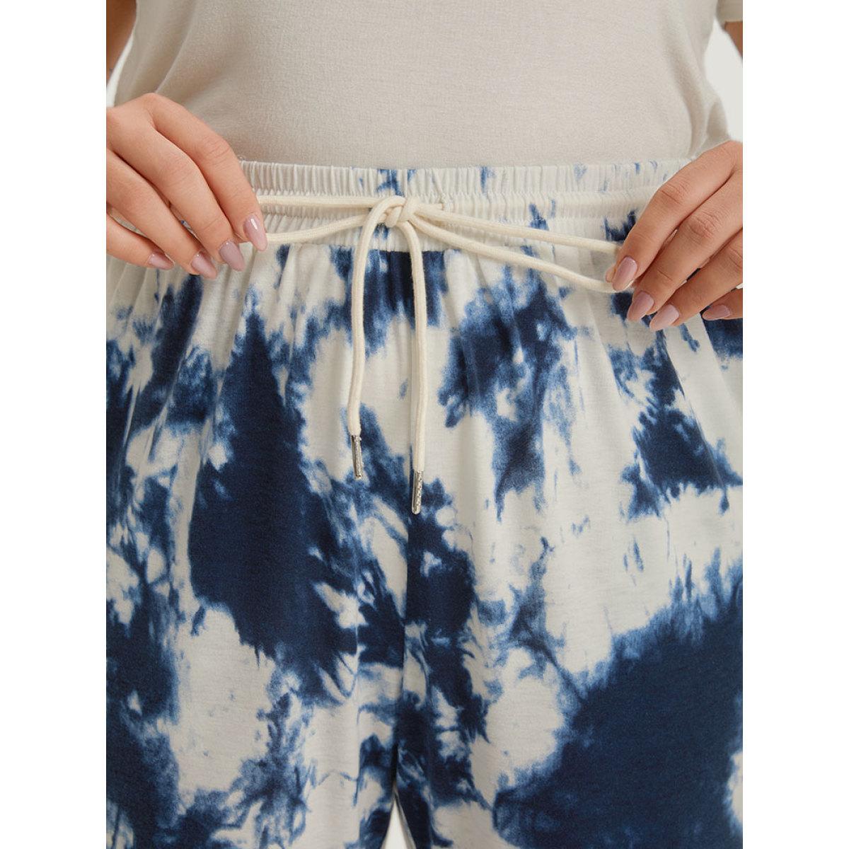 Tie Dye Pocket Drawstring Carrot Sweatpants Blue Plus Size Women Casual Dailywear Tie Dye 12/L Bloomchic Product Image