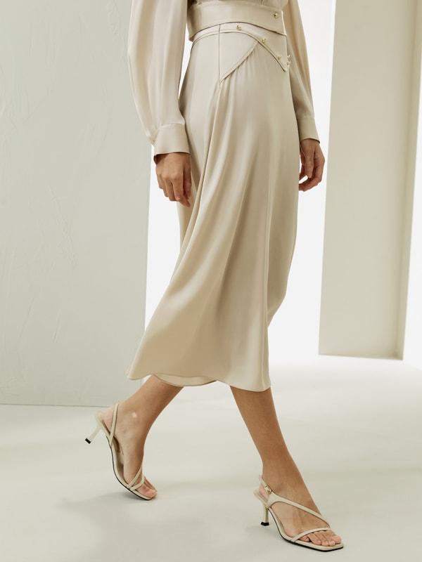 Flowy A-line Midi Skirt With Gridle Product Image