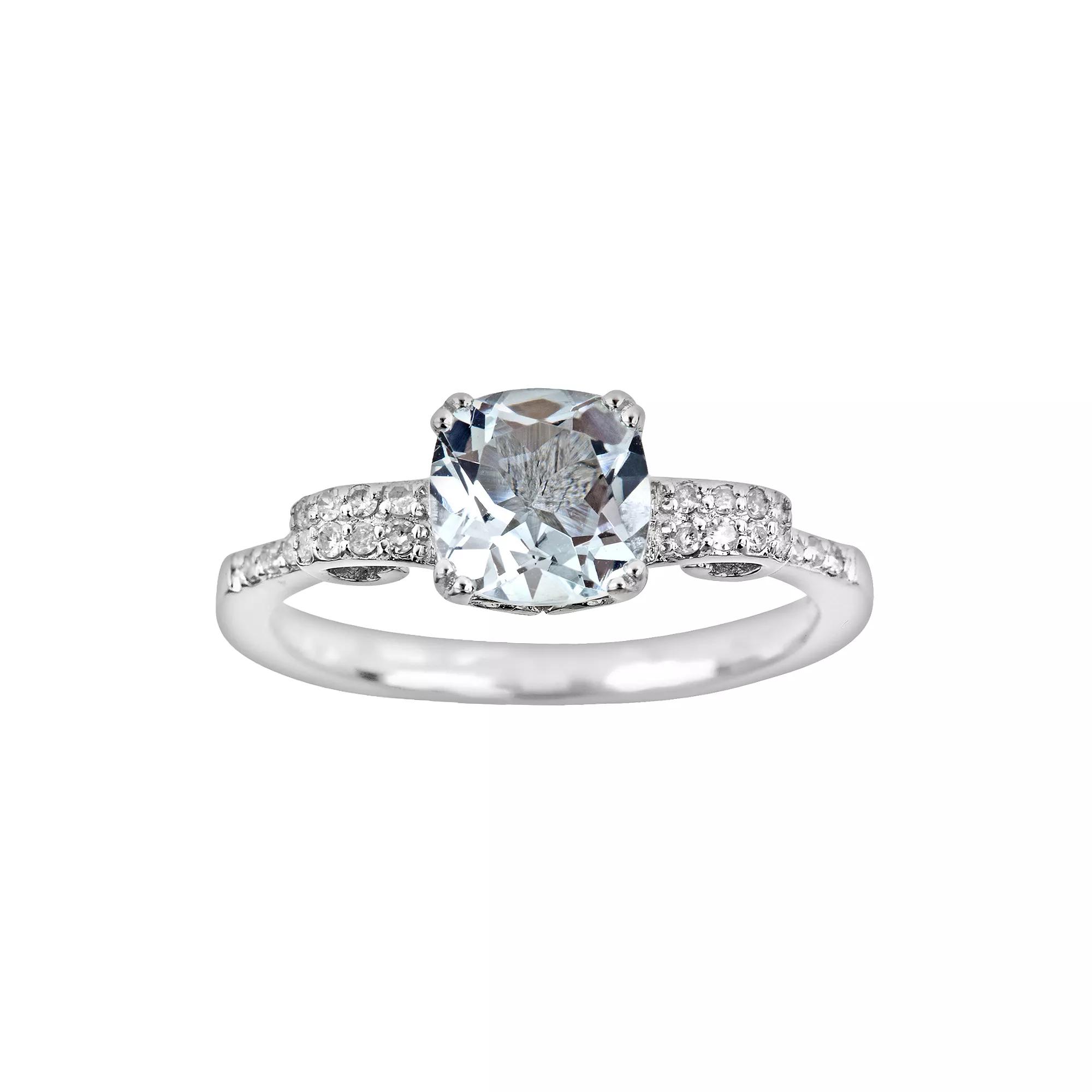 Celebration Gems Sterling Silver .11-ct. T.W. Diamond and Aquamarine Ring, Women's,  Product Image