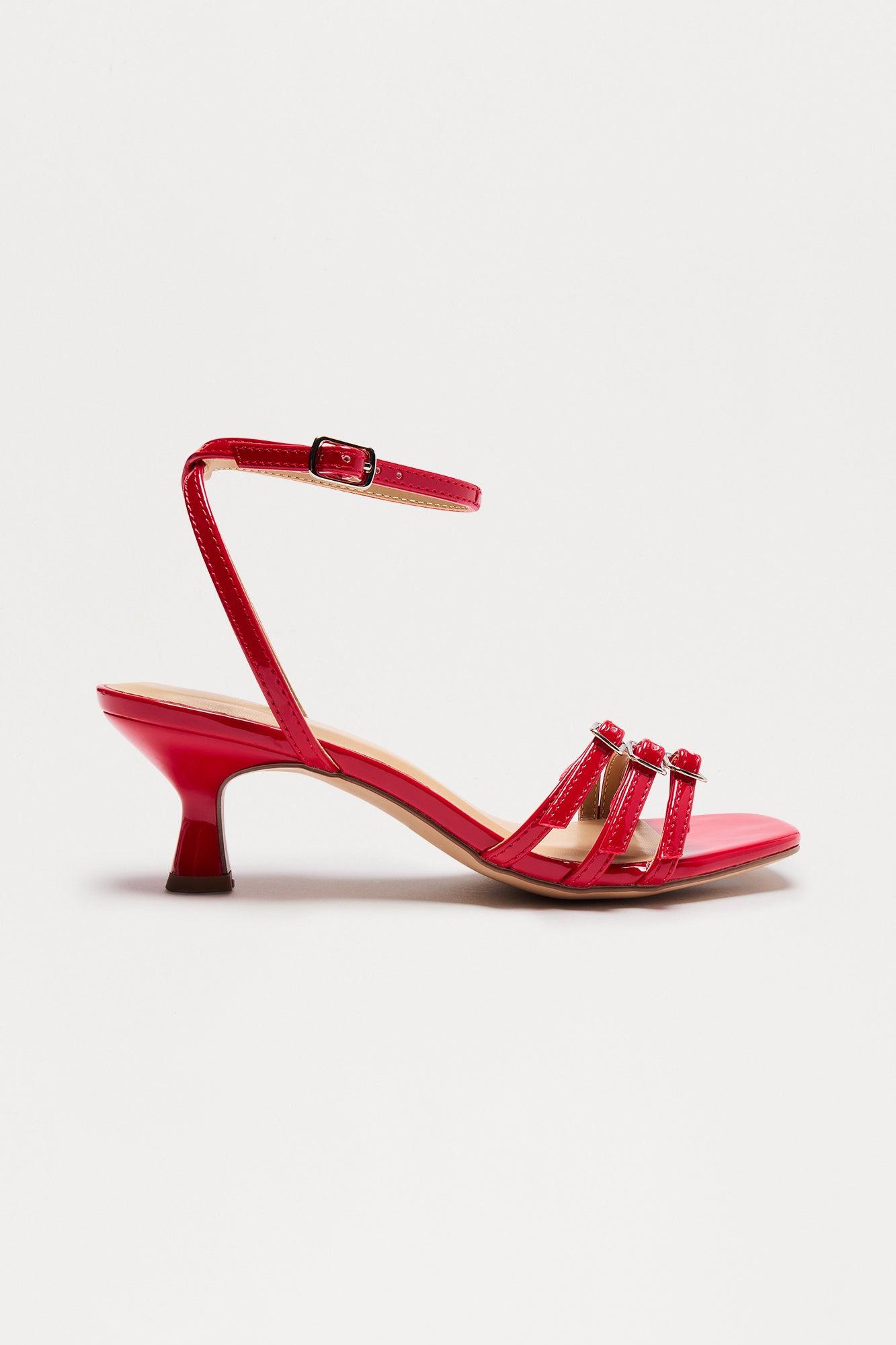 Lulu Buckle Kitten Heels - Red Product Image