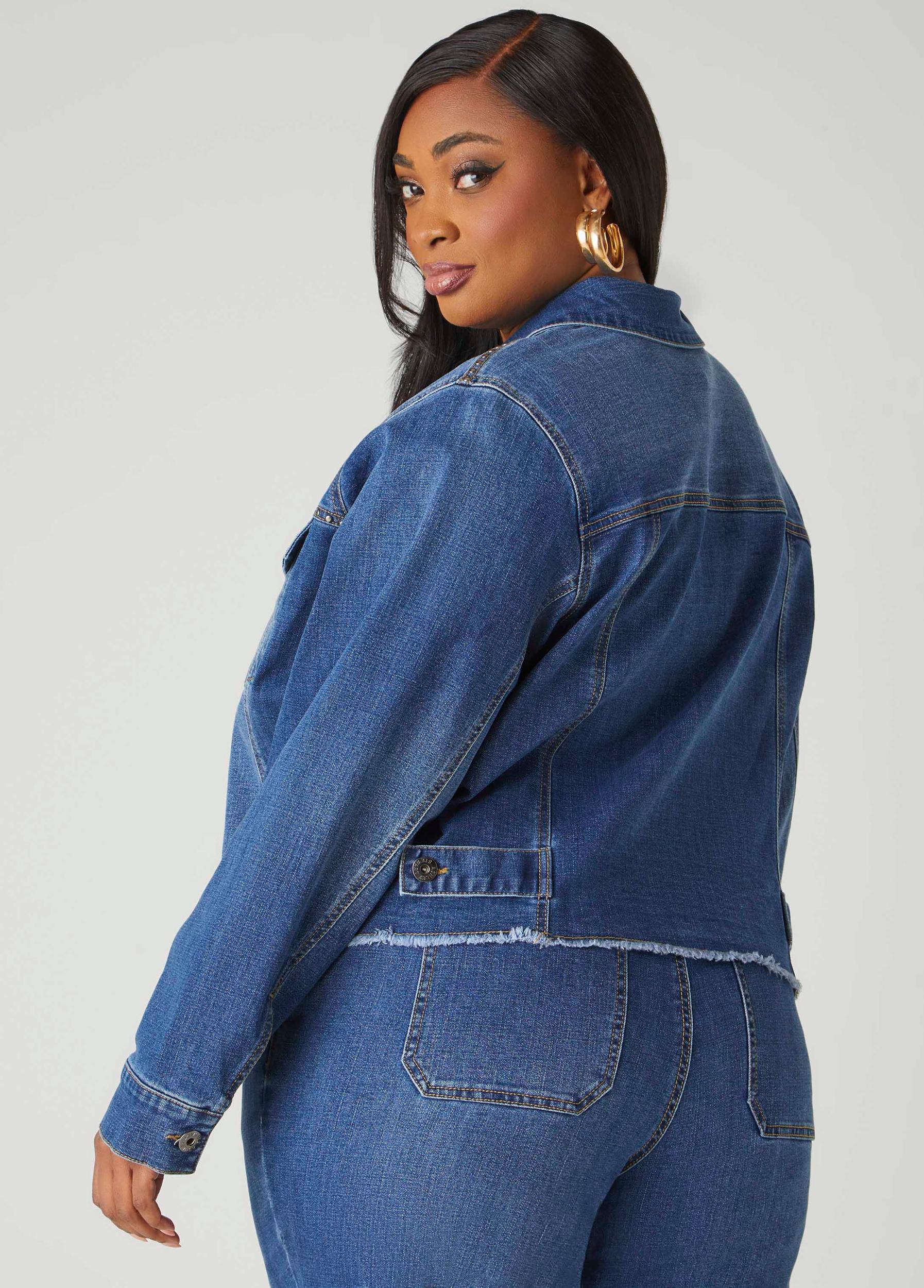 Plus Size Cropped Studded Denim Jacket Ashley Stewart Product Image