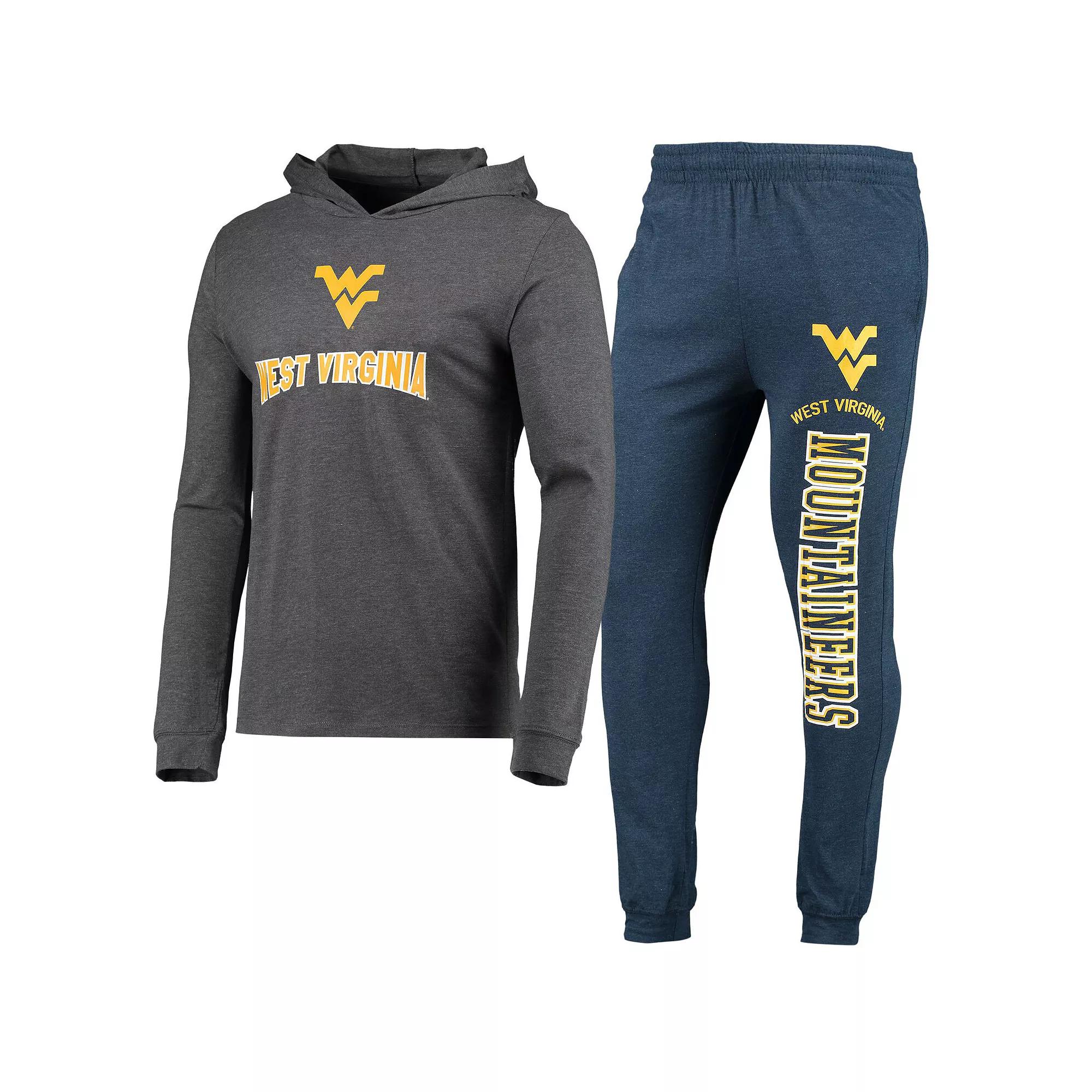 Men's Concepts Sport Heathered Navy/Heathered Charcoal West Virginia Mountaineers Meter Long Sleeve Hoodie T-Shirt & Jogger Pants Set, Size: Medium, Blue Product Image