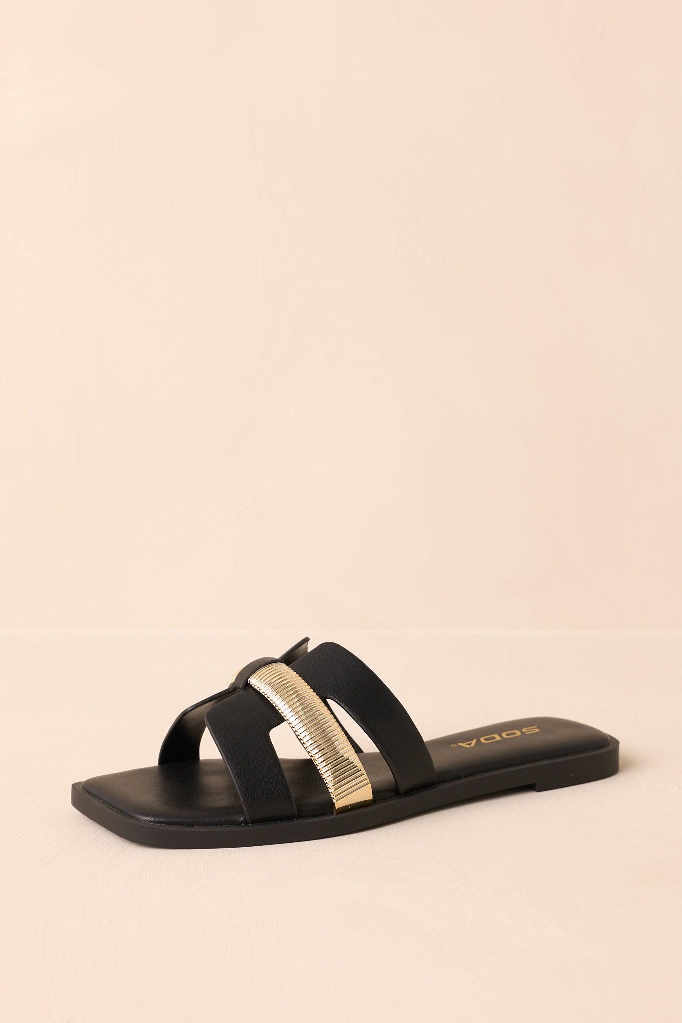 Starting The Day Black Cut-Out Flat Slide Sandals Product Image