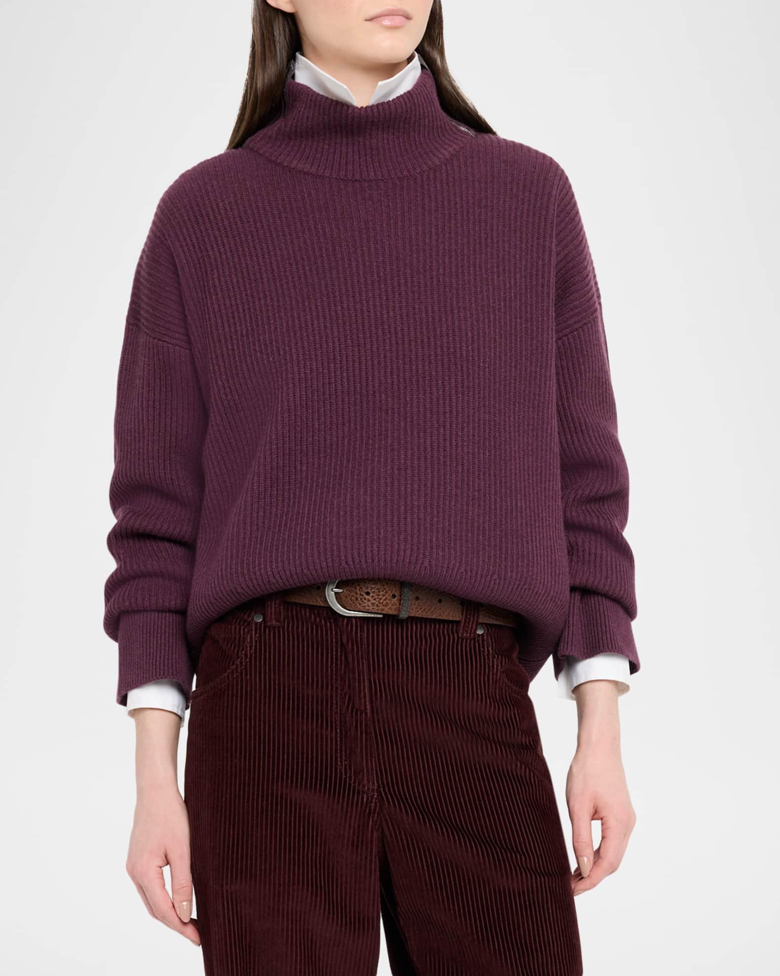 Monili-Trim Turtleneck Cashmere Rib Sweater Product Image