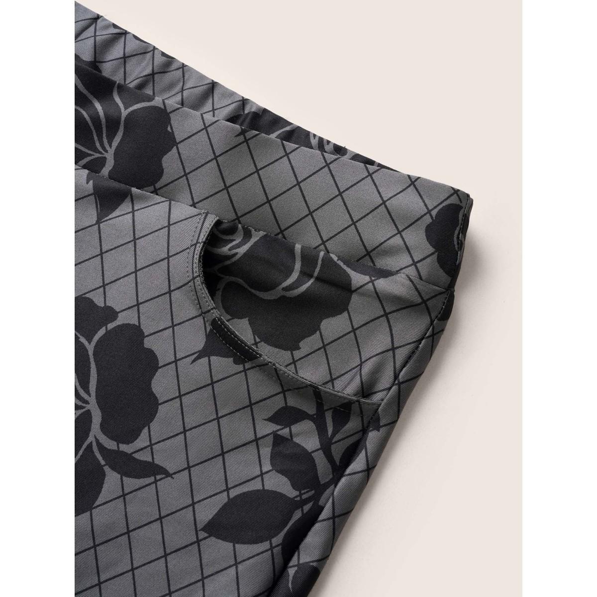 Plus Size Skinny Rose Print High Rise Leggings Women DimGray At the Office High stretch Skinny High Rise Office Leggings BloomChic 22-24/3X Product Image