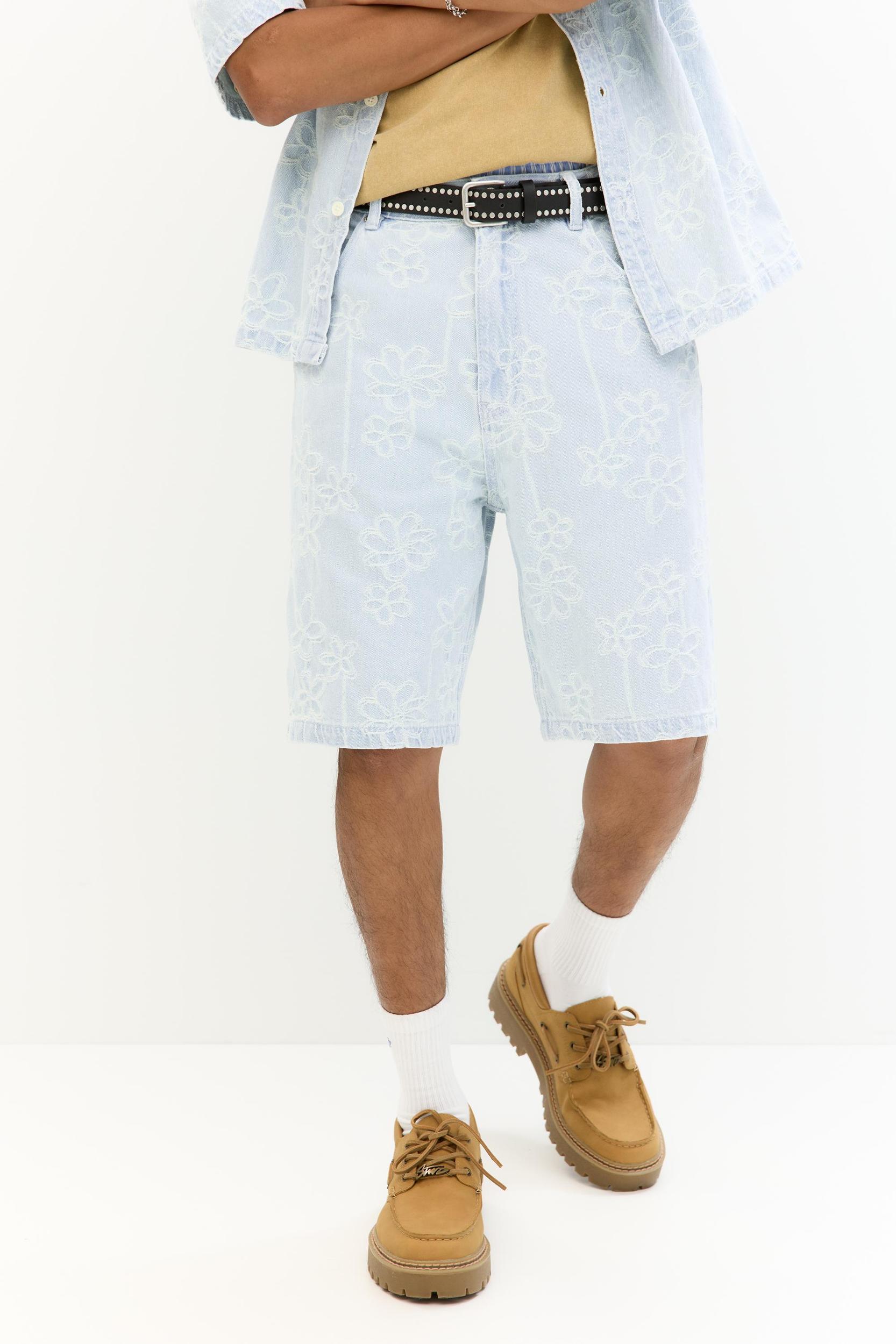 Baggy floral denim Bermuda shorts Product Image