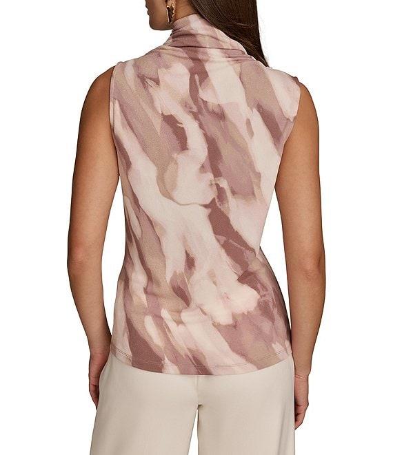 Donna Karan Printed Draped Mock Neck Straight Hem Sleeveless Top Product Image