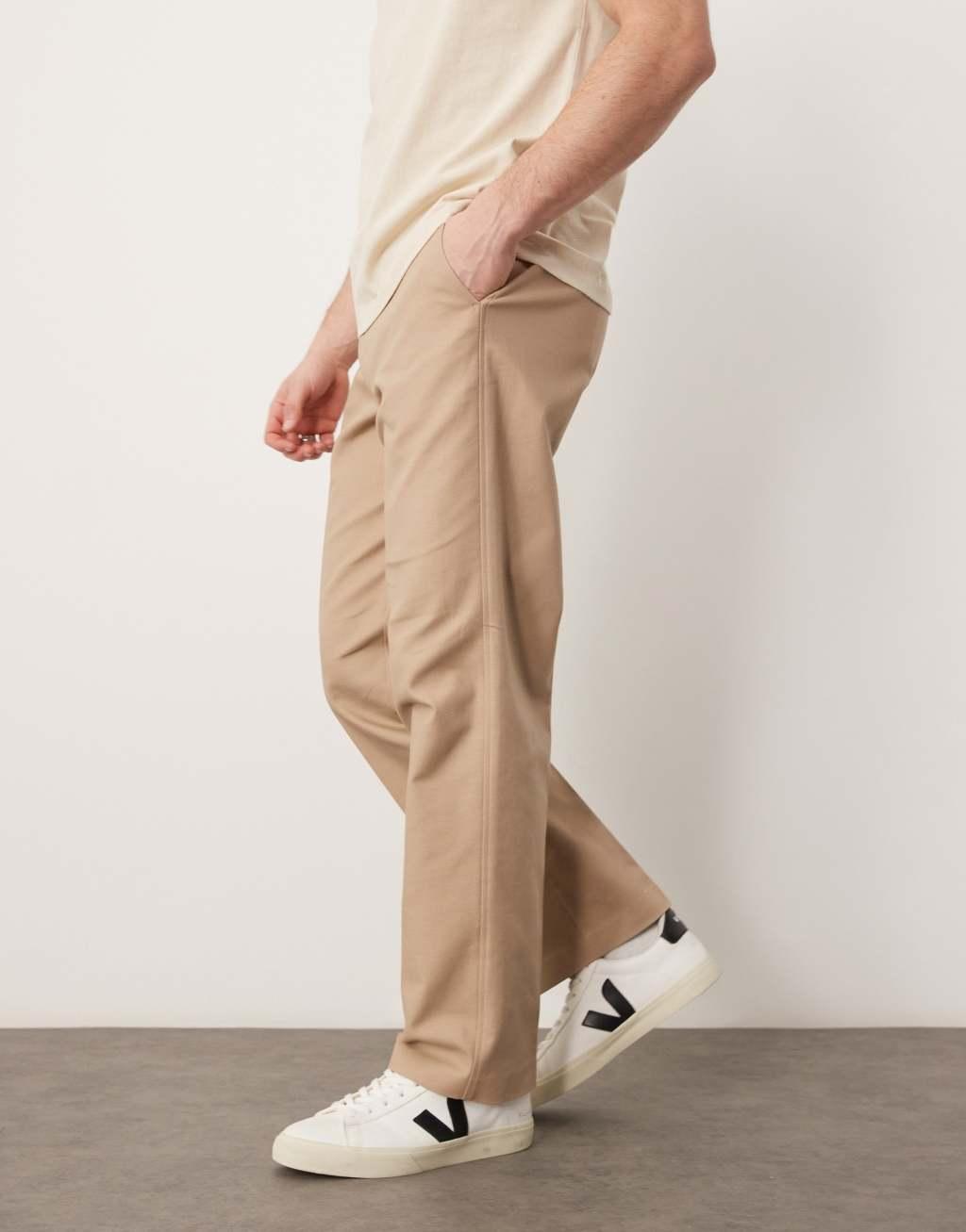 ASOS DESIGN smart straight leg cotton premium chino in tan Product Image