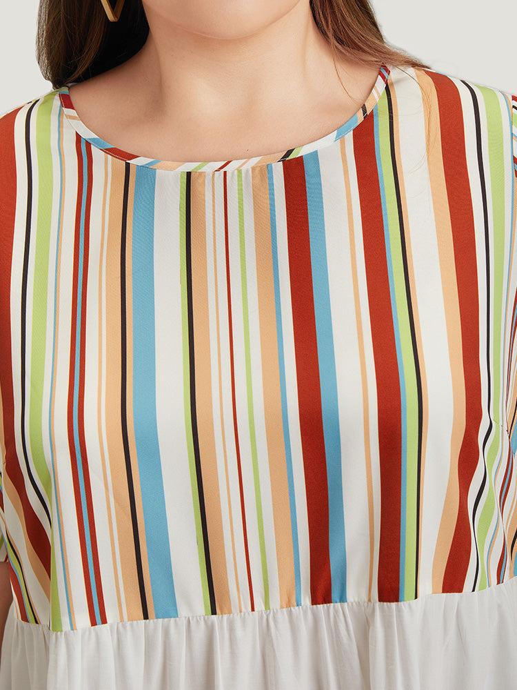 Rainbow Striped Patchwork Gathered Blouse Female Product Image