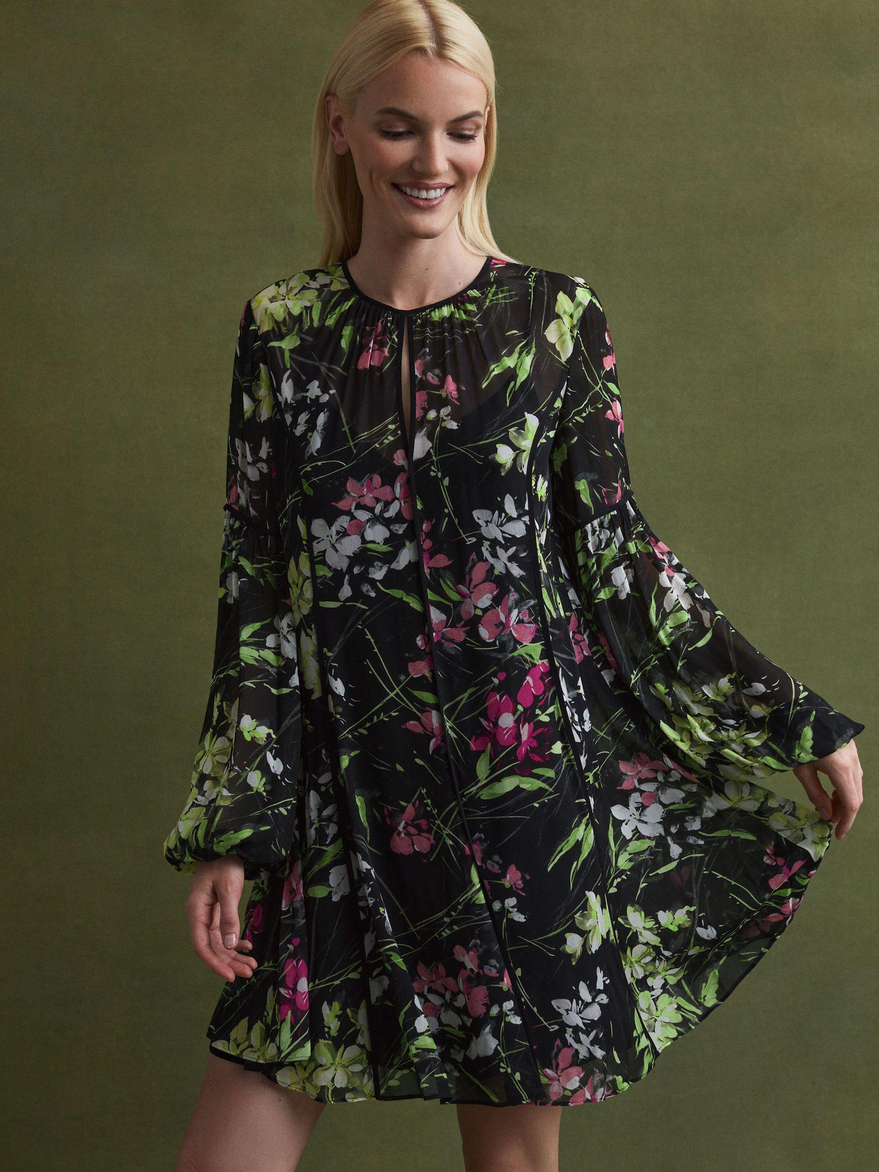 Florere Sheer Floral Mini Dress in Black Product Image